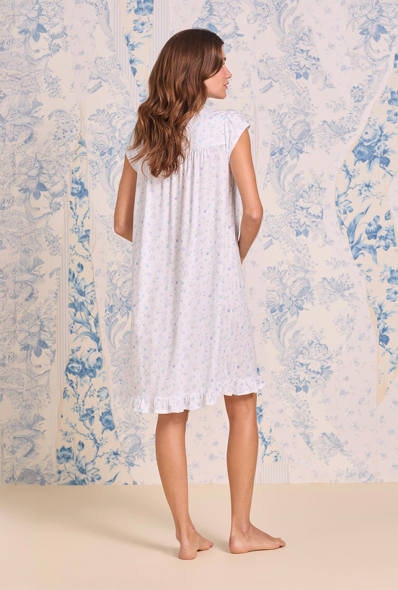 Eileen West White Meadow Cotton Knit Cap Sleeve Waltz Nightgown
