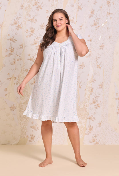 Eileen West White Meadow Cotton Knit Cap Sleeve Waltz Nightgown