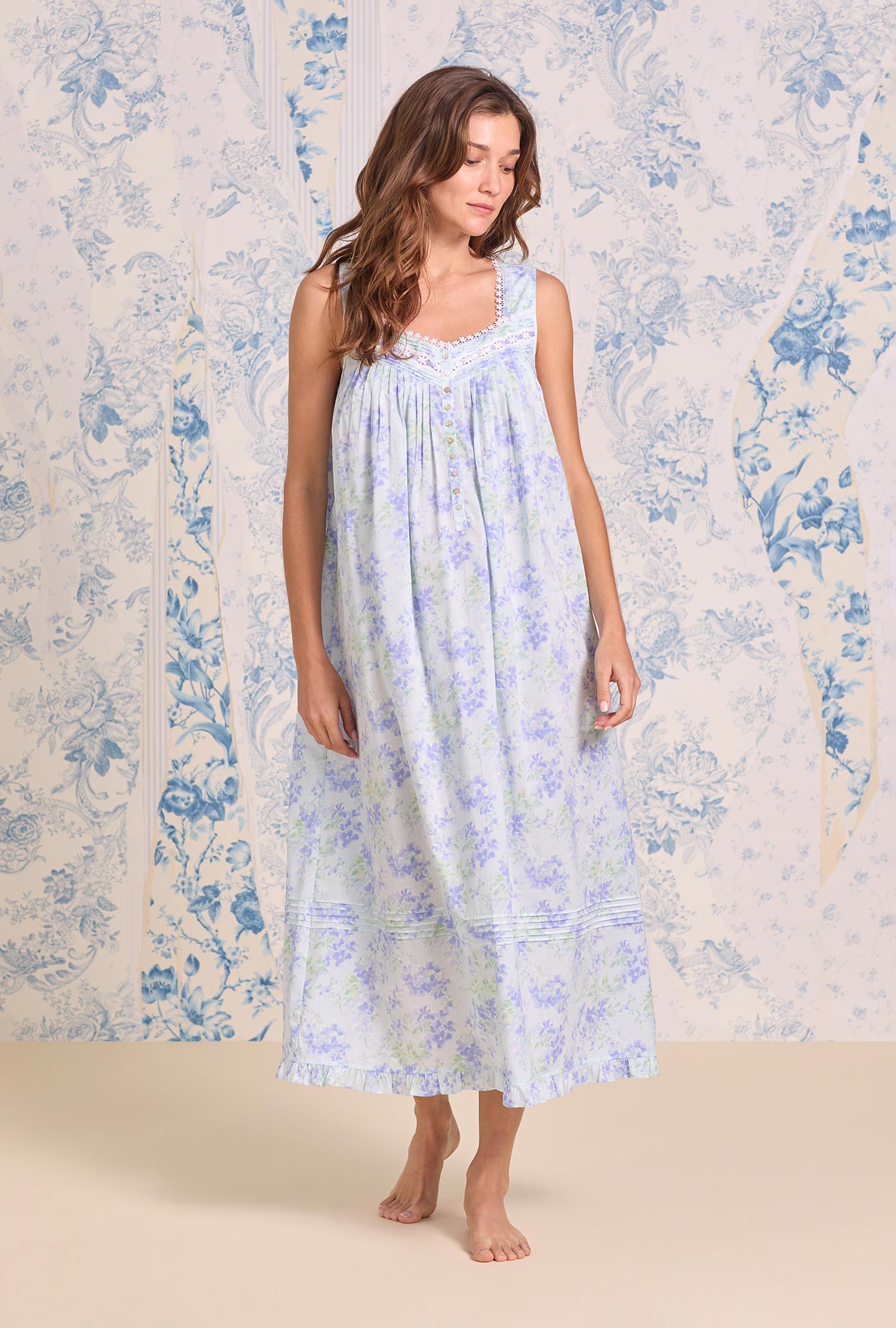 Eileen West The "Eileen" Aqua Bloom Cotton Lawn Ballet Nightgown