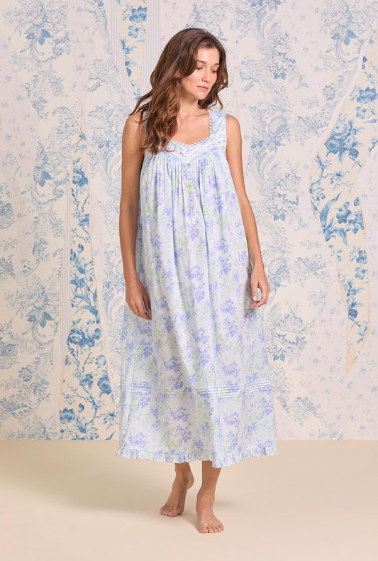 Eileen West The "Eileen" Aqua Bloom Cotton Lawn Ballet Nightgown