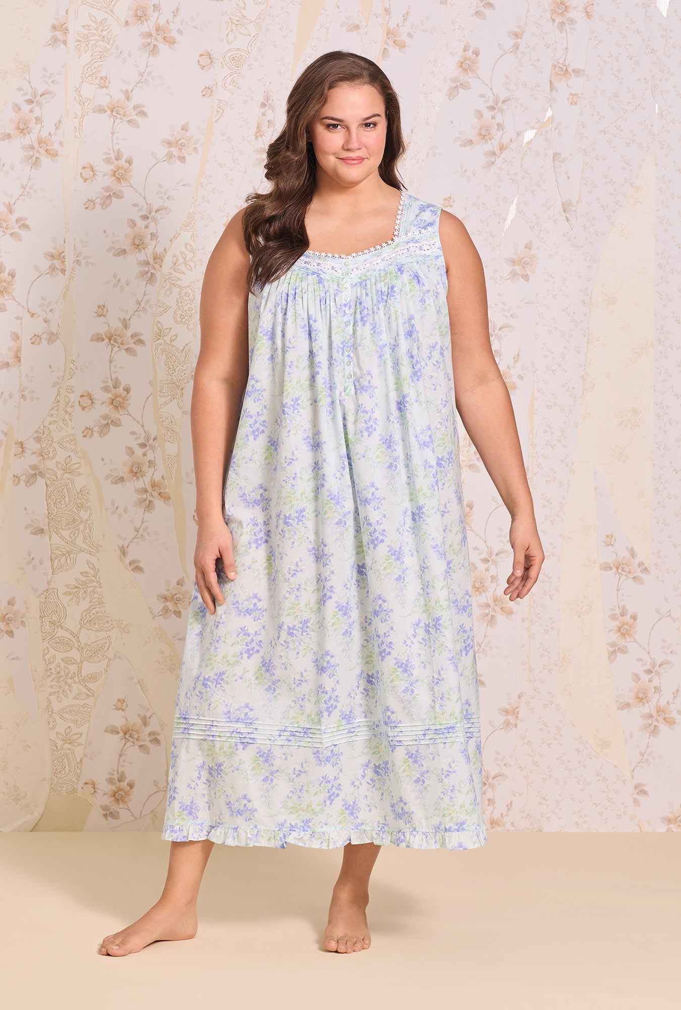 Eileen West The "Eileen" Aqua Bloom Cotton Lawn Ballet Nightgown