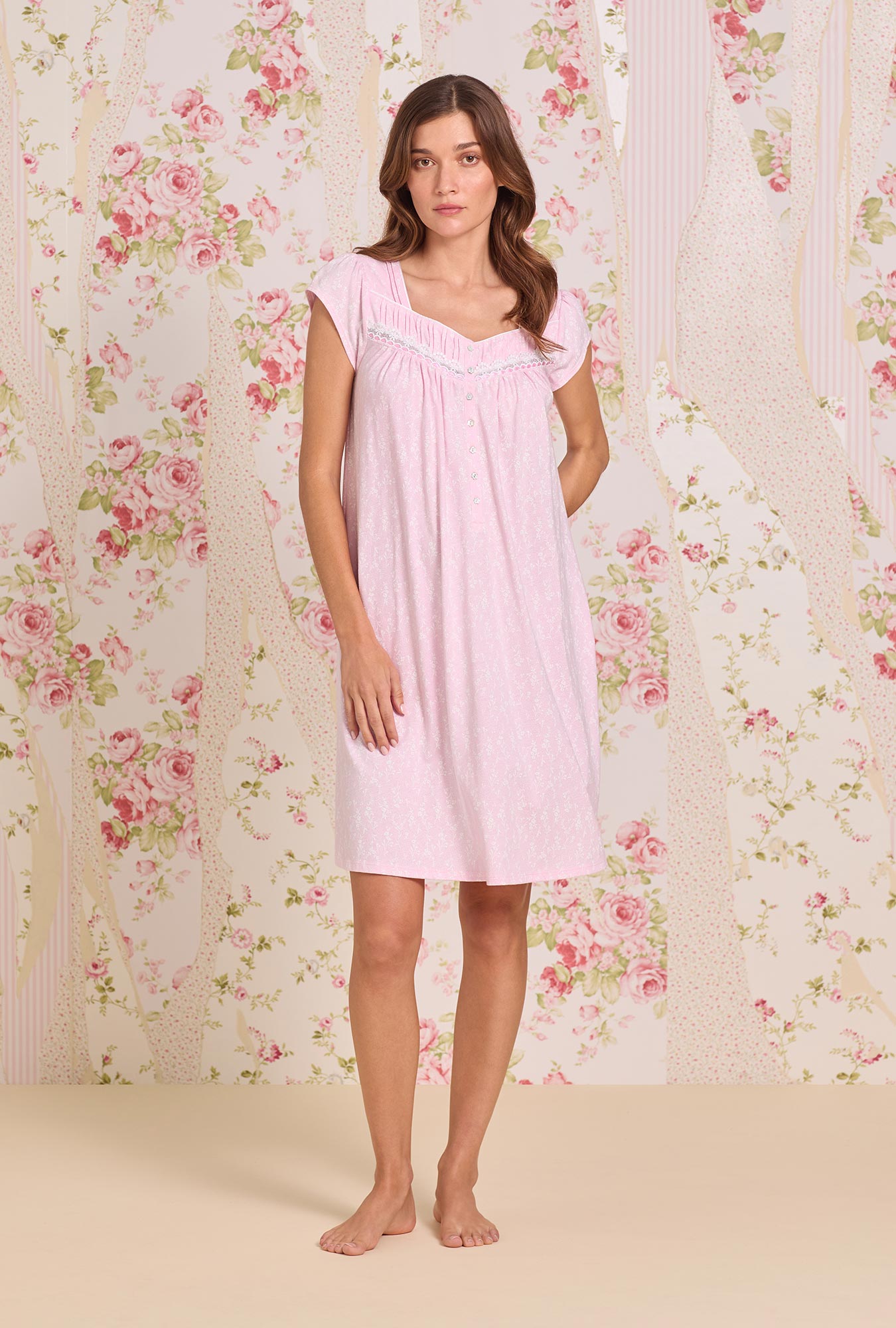Eileen West Wildflower Cotton Knit Cap Sleeve Chemise