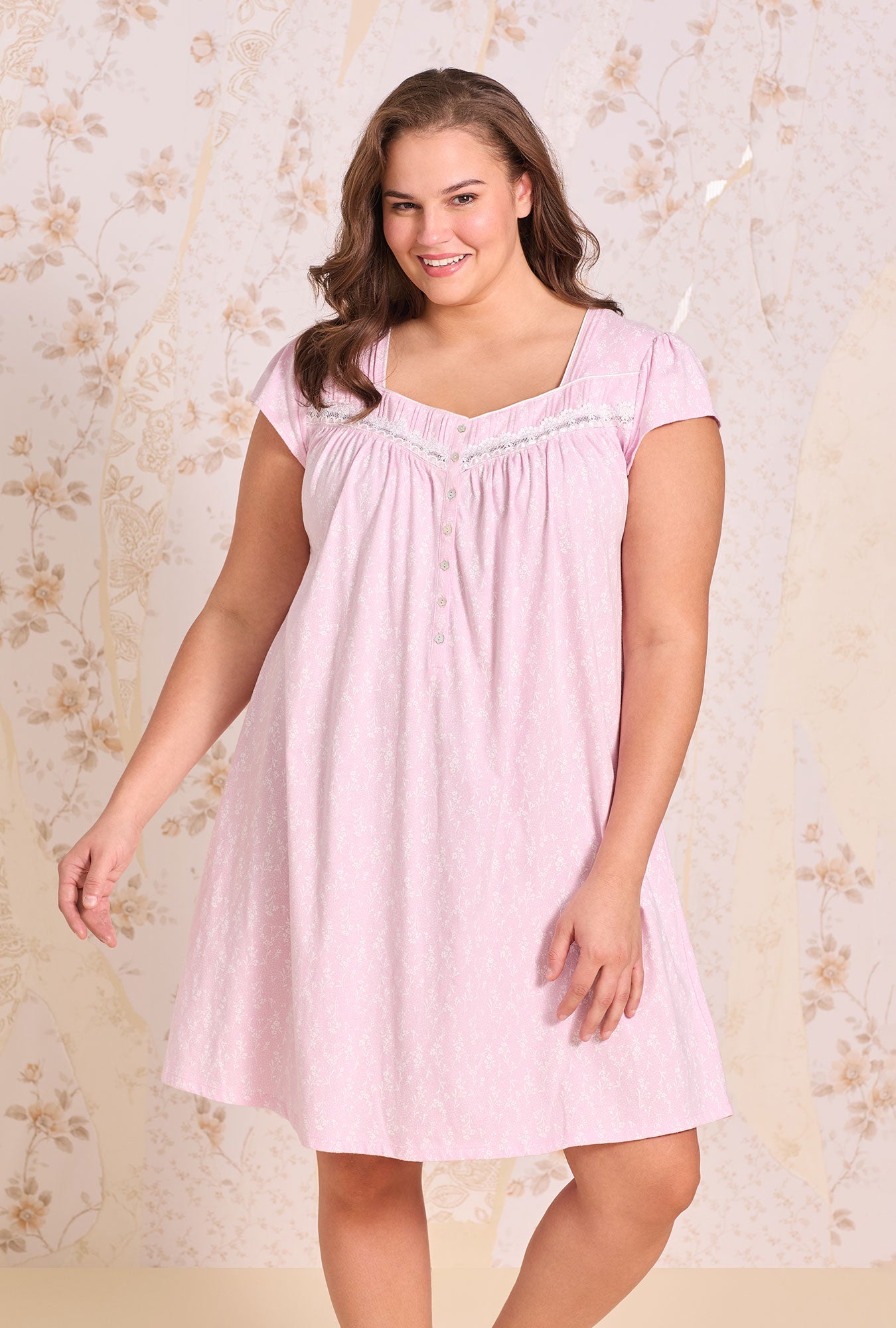 Eileen West Wildflower Cotton Knit Cap Sleeve Chemise