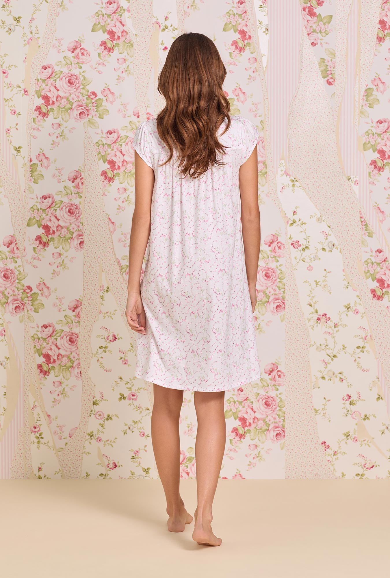 Eileen West Rosevine Ditsy Cotton Knit Cap Sleeve Chemise