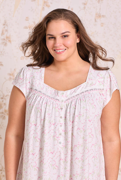 Eileen West Rosevine Ditsy Cotton Knit Cap Sleeve Chemise