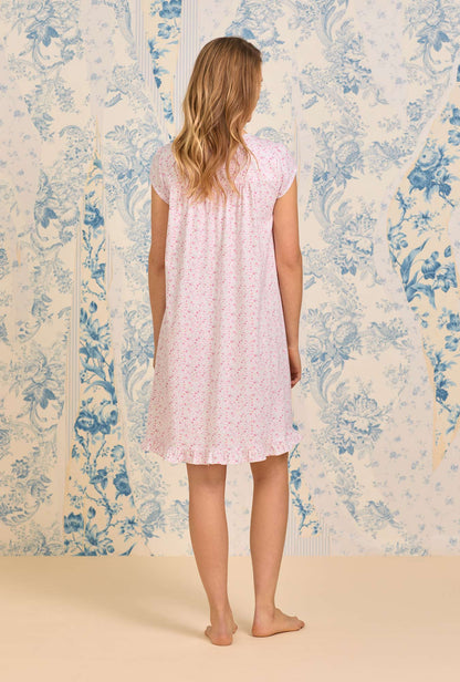 Eileen West Pink Ditsy Cotton Knit Cap Sleeve Chemise