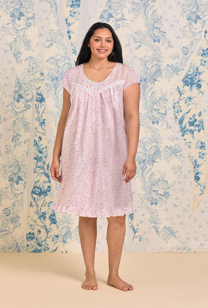 Eileen West Pink Ditsy Cotton Knit Cap Sleeve Chemise