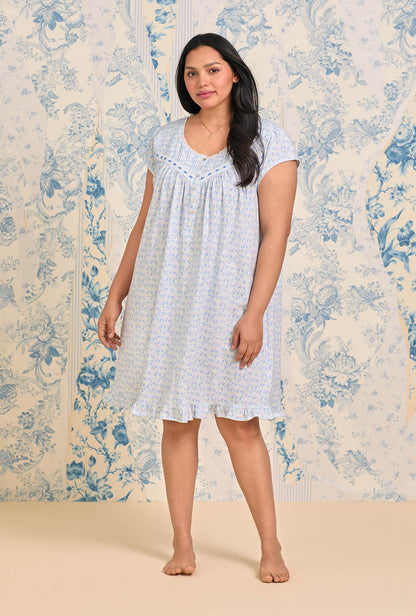 Eileen West Blue Ditsy Cotton Knit Cap Sleeve Chemise