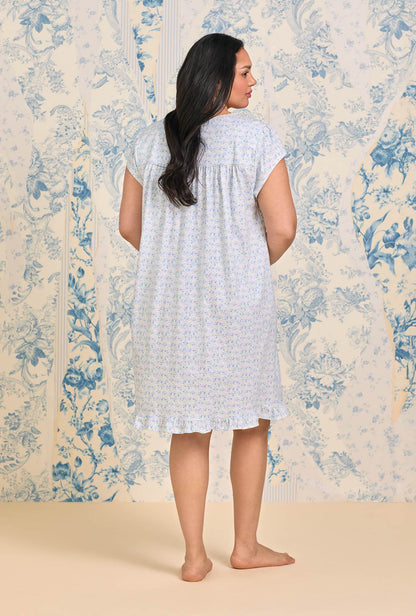 Eileen West Blue Ditsy Cotton Knit Cap Sleeve Chemise