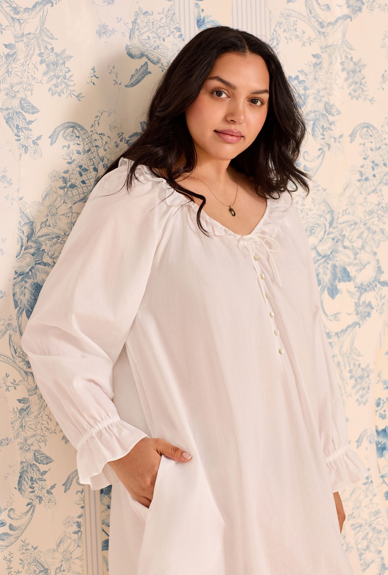 Eileen West Cotton Lawn Long Sleeve Poet Nightshirt
