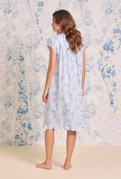 Eileen West Aqua Bloom Cotton Lawn Short Button Front Robe