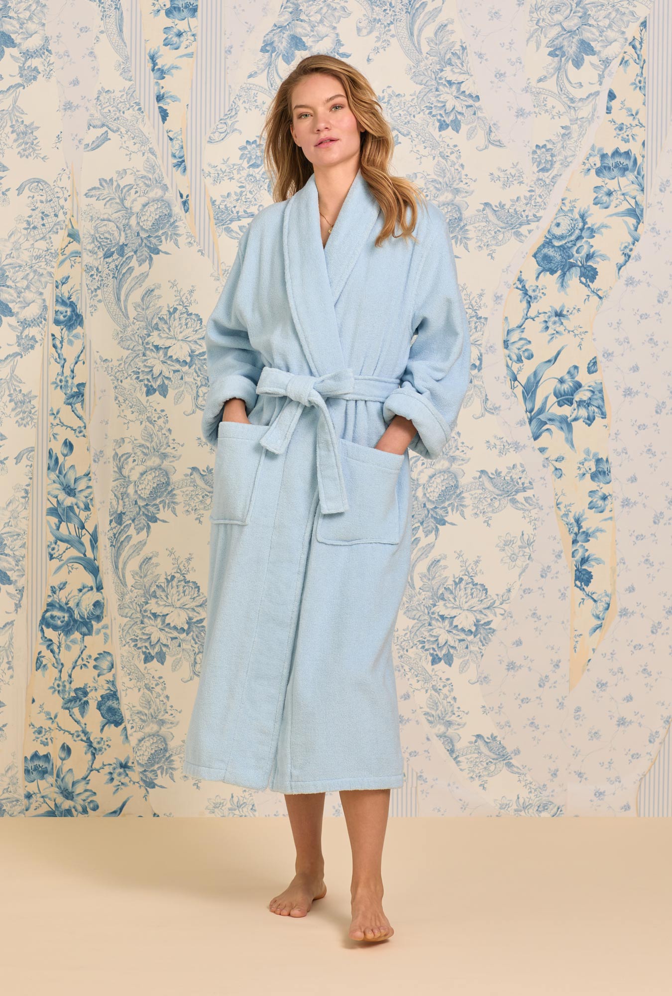 Eileen West French Blue Cotton Terry Wrap Robe