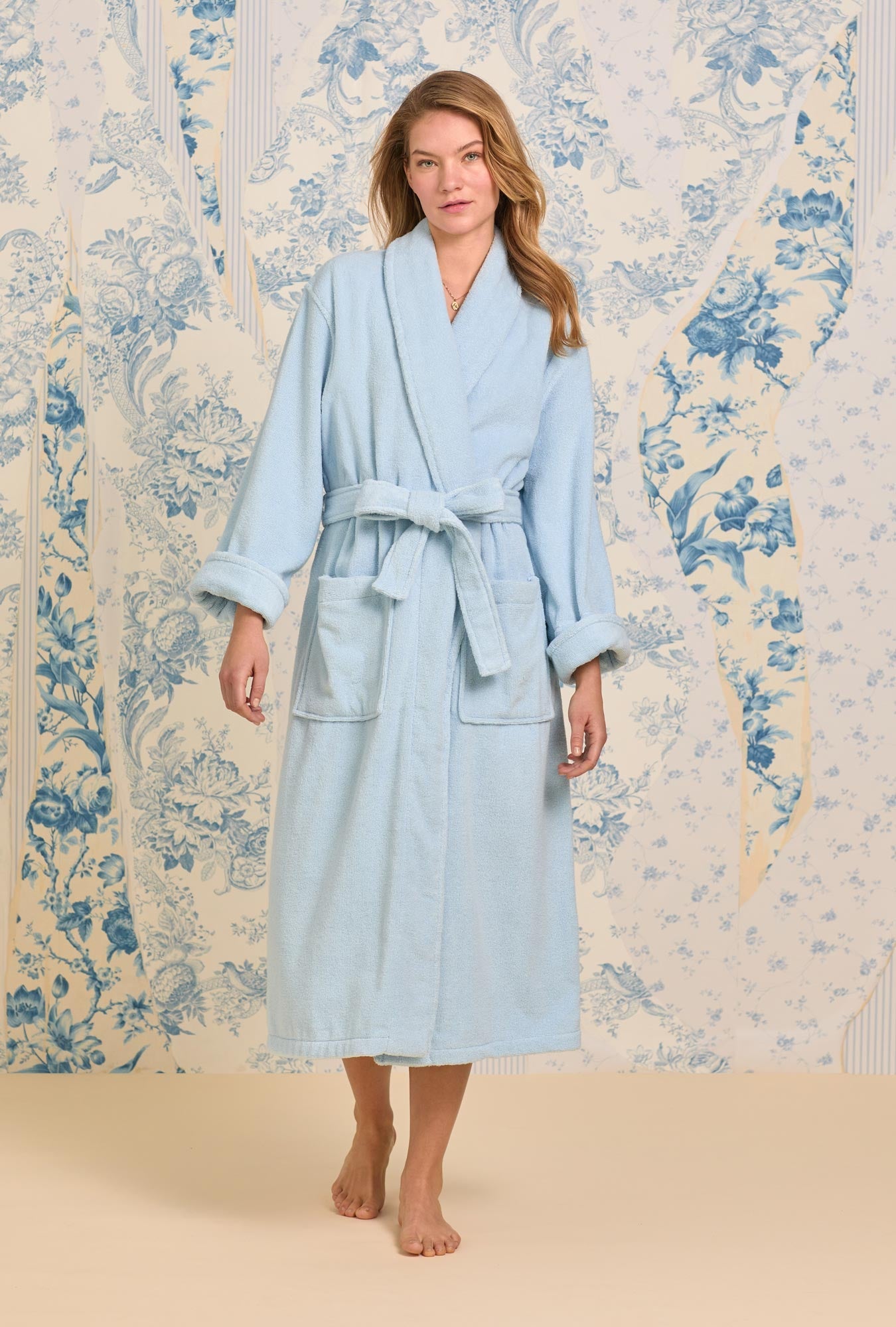 Eileen West French Blue Cotton Terry Wrap Robe