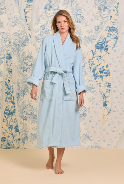 Eileen West French Blue Cotton Terry Wrap Robe