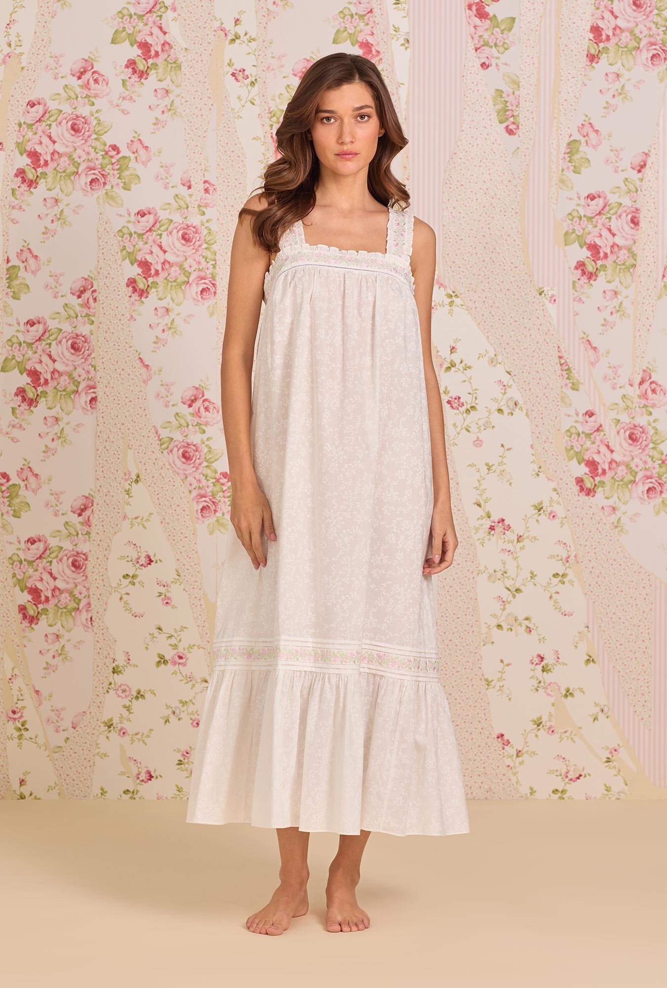 Eileen West The "Heather" Shadow Floral Cotton Lawn Ballet Nightgown
