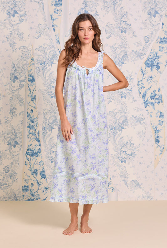 Eileen West The "Flora" Aqua Bloom Cotton Lawn Ballet Nightgown