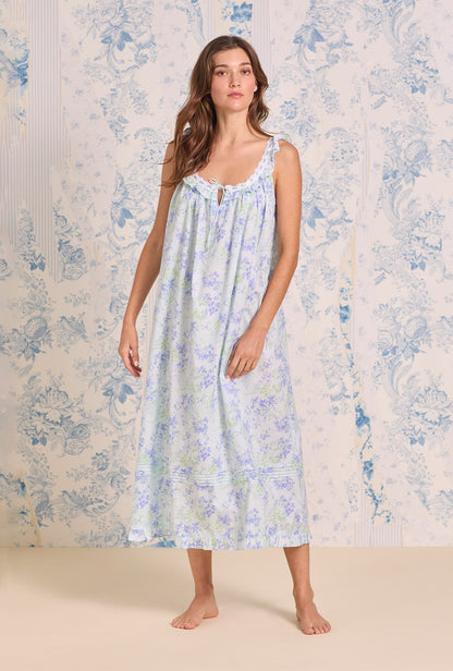 Eileen West The "Flora" Aqua Bloom Cotton Lawn Ballet Nightgown