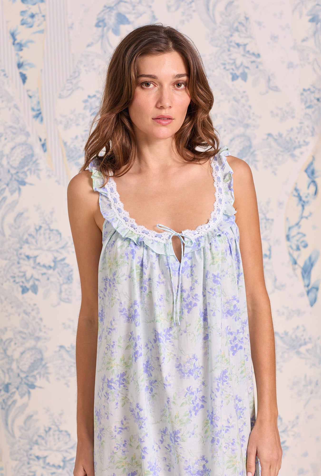 Eileen West The "Flora" Aqua Bloom Cotton Lawn Ballet Nightgown