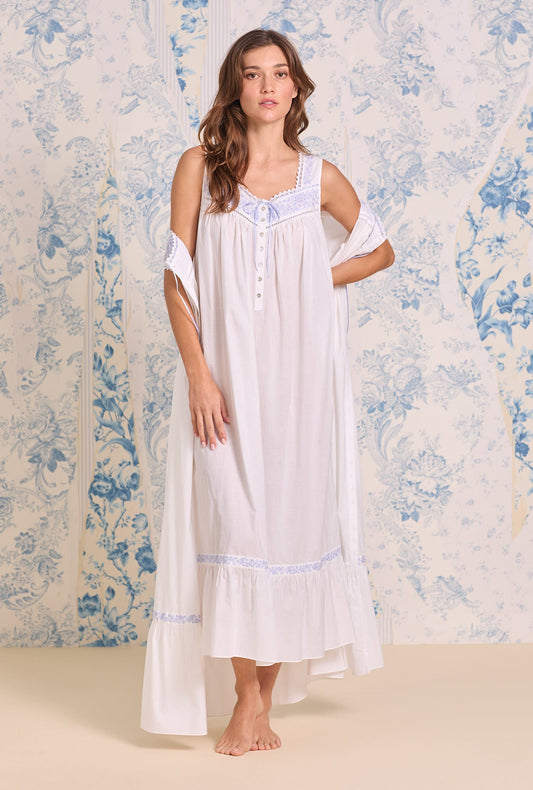 Eileen West The "Eileen" Iconic White Lavender Embroidered Cotton Lawn Ballet Nigh