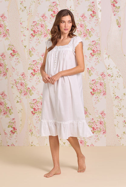 Eileen West Iconic White Cotton Lawn Cap Sleeve Waltz Nightgown