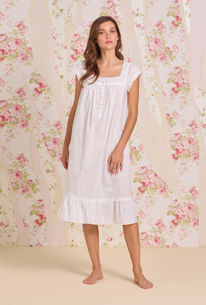 Eileen West Iconic White Cotton Lawn Cap Sleeve Waltz Nightgown