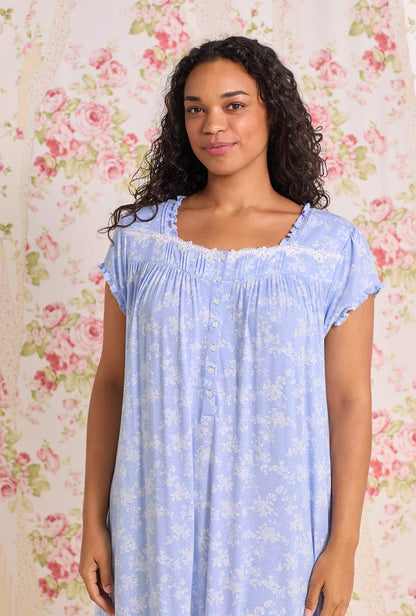 Eileen West Cornflower Toile Modal Jersey Cap Sleeve Waltz Nightgown