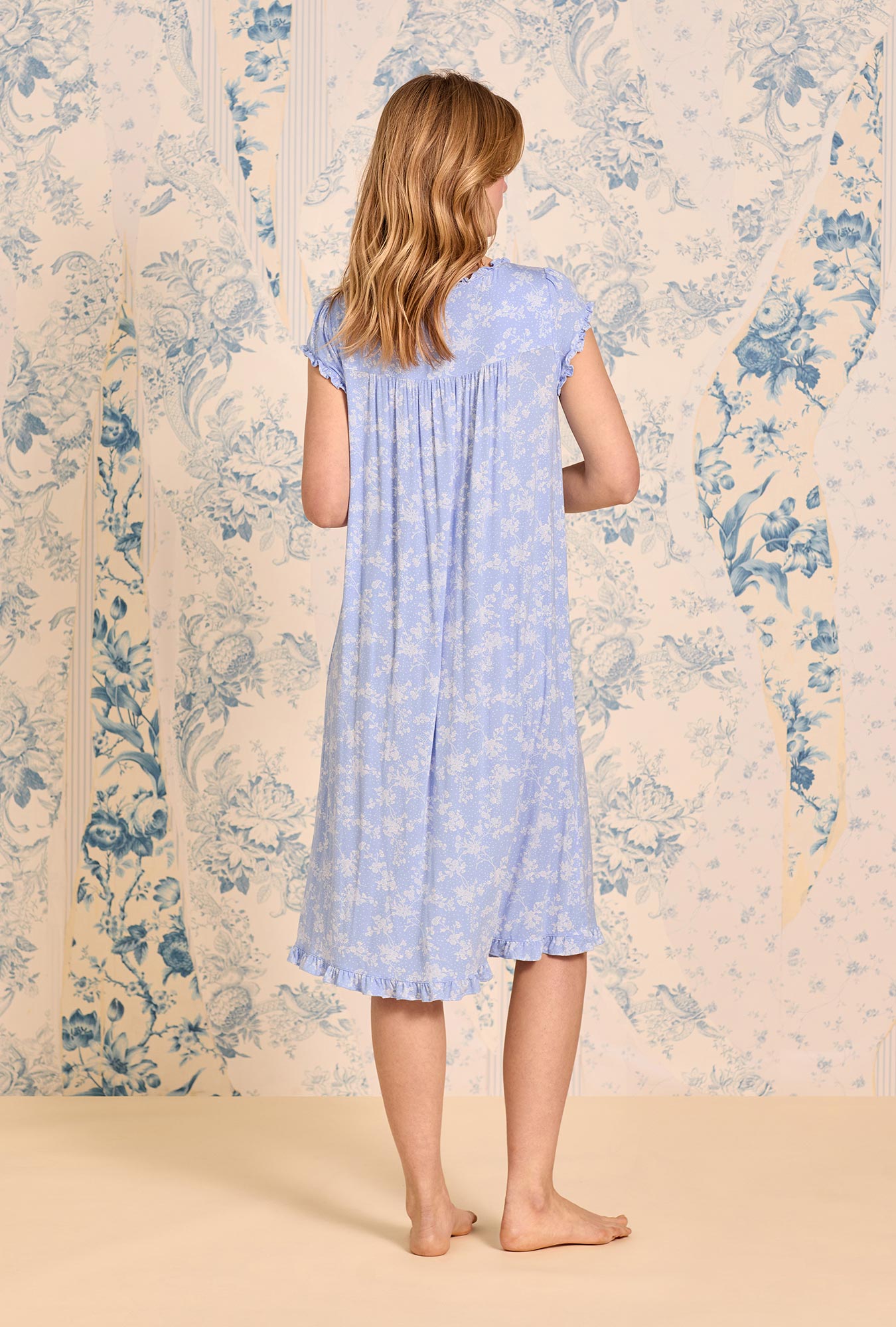 Eileen West Cornflower Toile Modal Jersey Cap Sleeve Waltz Nightgown