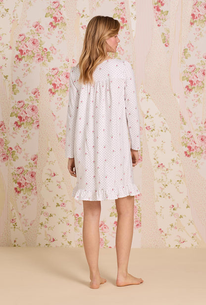 Eileen West Rosebud Dot Cotton Knit Long Sleeve Short Nightgown