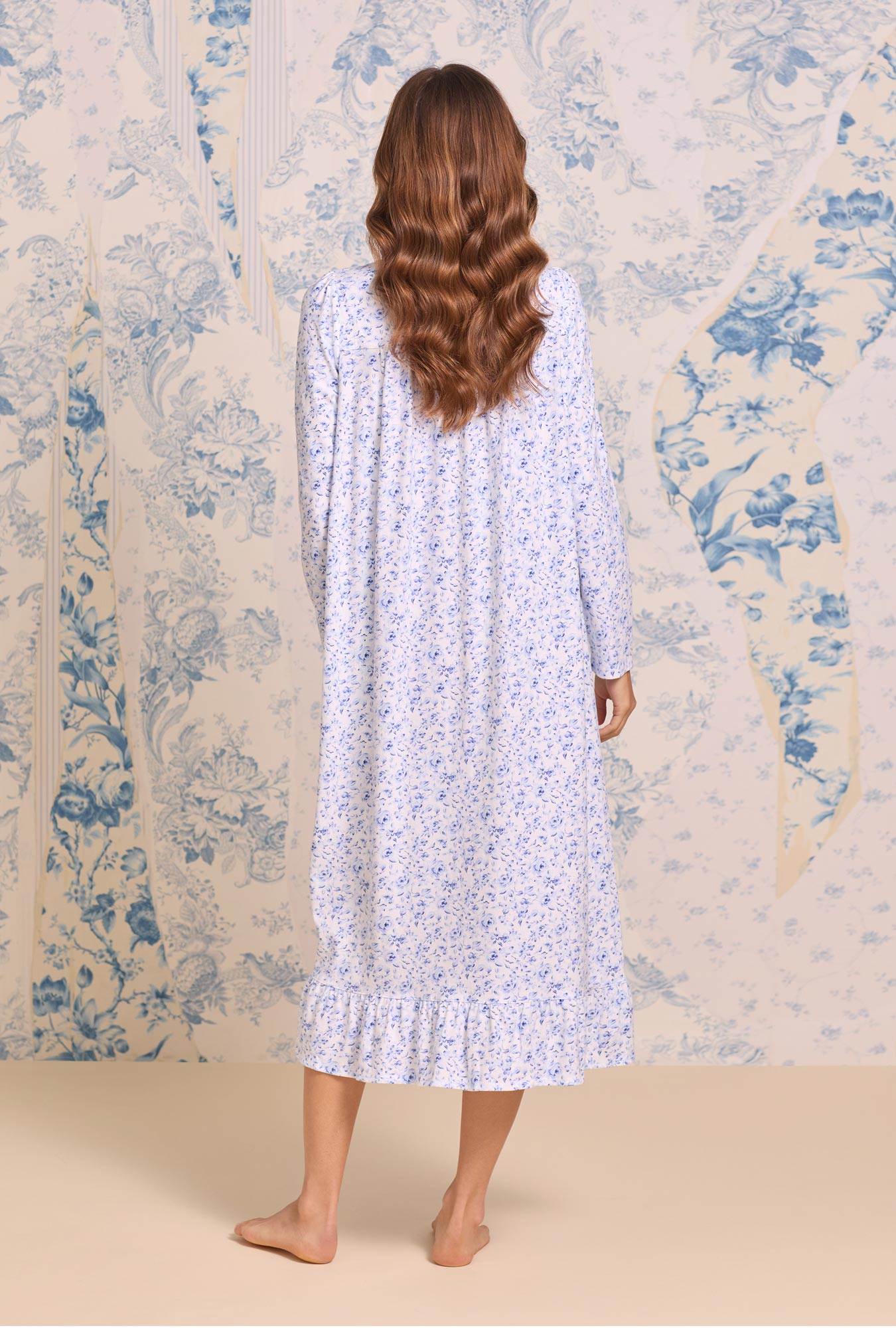 Eileen West Provencal Rose Cotton Knit Long Sleeve Ballet Nightgown