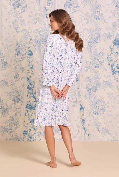 Eileen West Cottage Flora Cotton Pointelle Knit Long Sleeve Waltz Nightgown