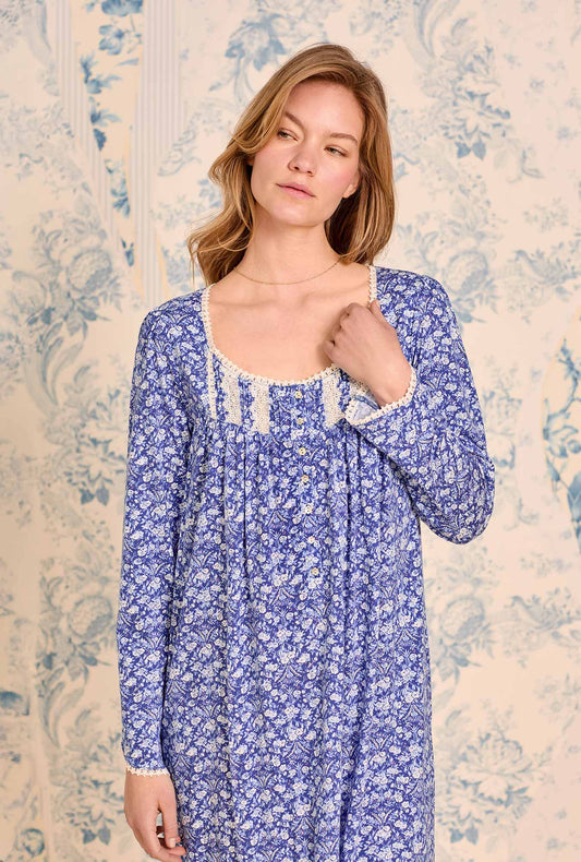 Eileen West Bluebriar Cotton Modal Long Sleeve Waltz Nightgown