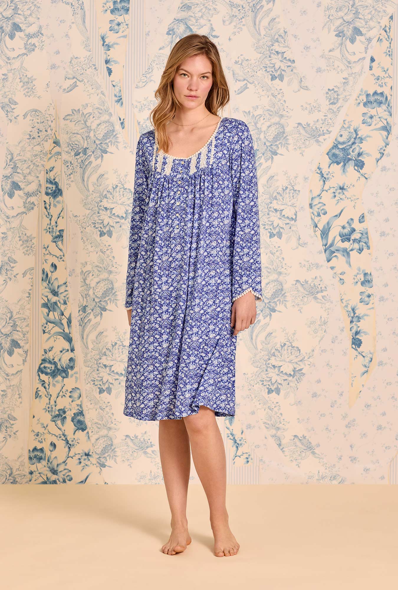 Eileen West Bluebriar Cotton Modal Long Sleeve Waltz Nightgown