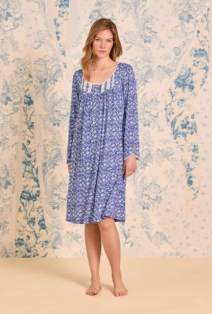 Eileen West Bluebriar Cotton Modal Long Sleeve Waltz Nightgown