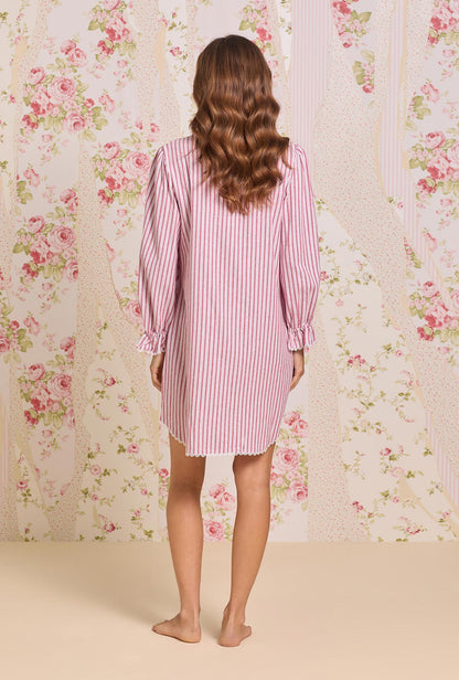 Eileen West Hearth Stripe Cotton Flannel Long Sleeve Nightshirt