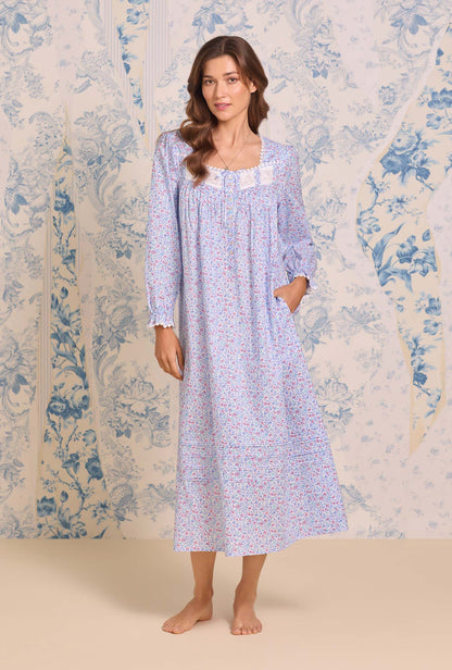 Eileen West Wintertide Cotton Lawn Ditsy Long Sleeve Ballet Nightgown