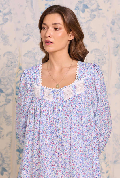 Eileen West Wintertide Cotton Lawn Ditsy Long Sleeve Ballet Nightgown