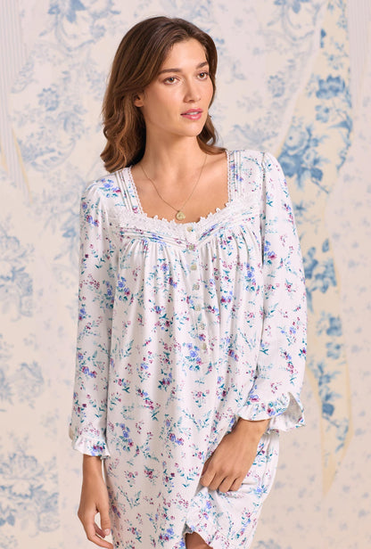 Eileen West Cottage Flora Cotton Pointelle Long Sleeve Chemise
