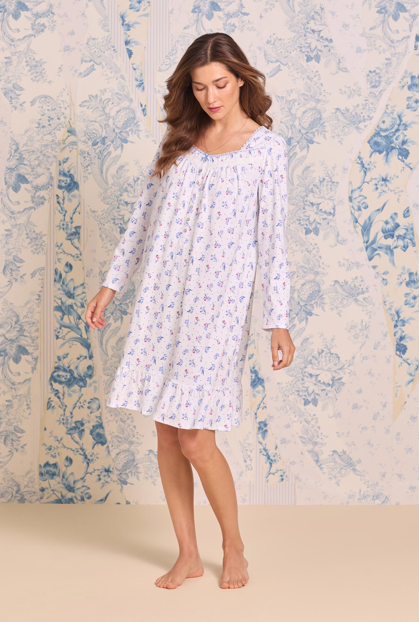 Eileen West Tulip Dew Cotton Knit Long Sleeve Chemise