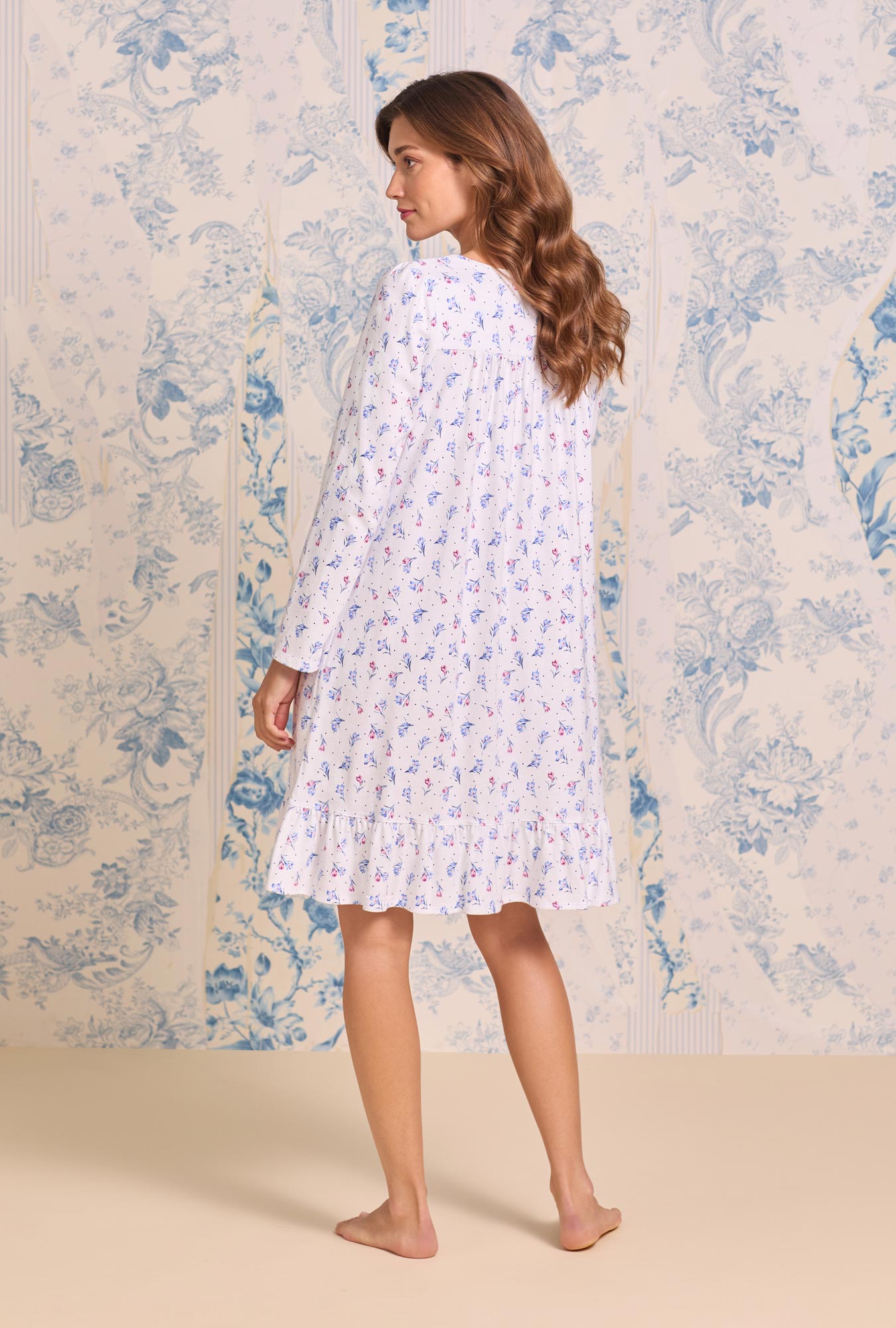 Eileen West Tulip Dew Cotton Knit Long Sleeve Chemise