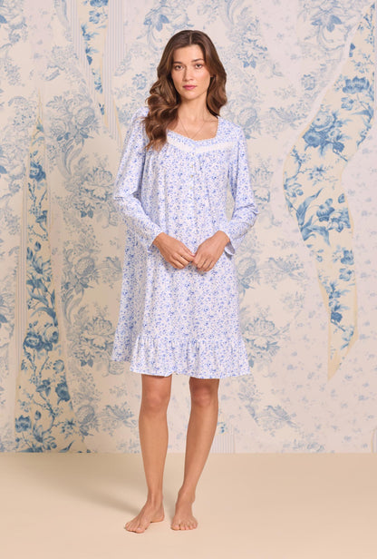Eileen West Provencal Rose Cotton Knit Long Sleeve Chemise