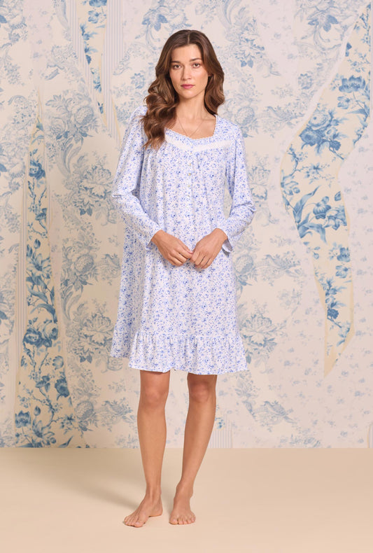 Eileen West Provencal Rose Cotton Knit Long Sleeve Chemise