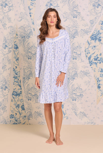 Eileen West Provencal Rose Cotton Knit Long Sleeve Chemise