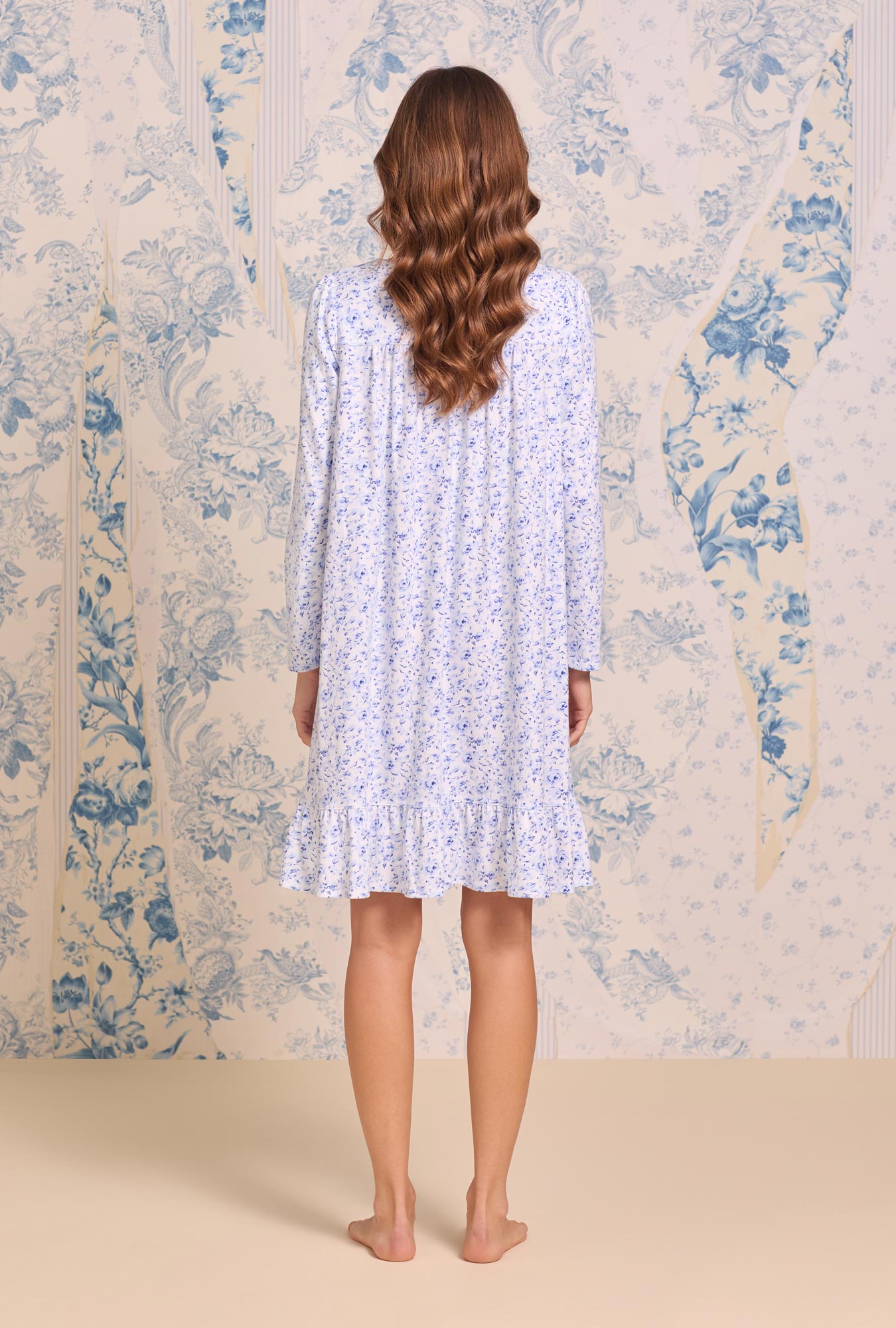 Eileen West Provencal Rose Cotton Knit Long Sleeve Chemise