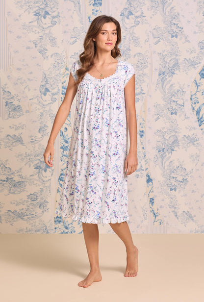 Eileen West Cottage Flora Cotton Pointelle Cap Sleeve Waltz Nightgown