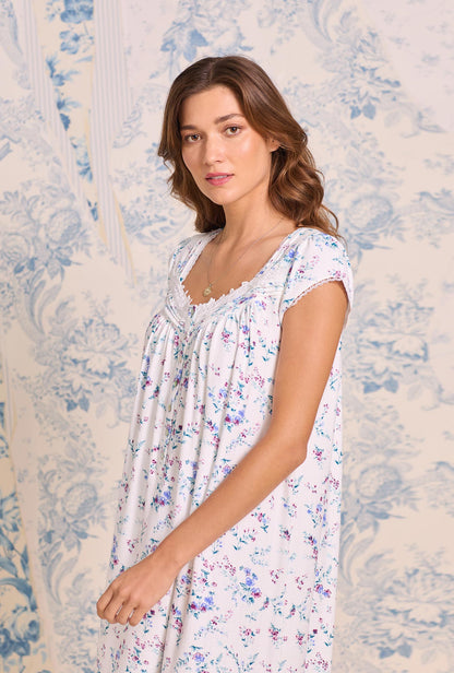 Eileen West Cottage Flora Cotton Pointelle Cap Sleeve Waltz Nightgown
