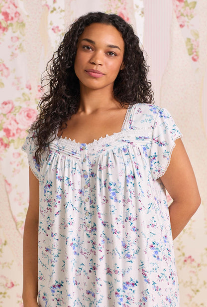 Eileen West Cottage Flora Cotton Pointelle Cap Sleeve Waltz Nightgown