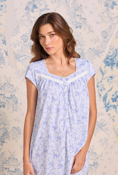 Eileen West Bluebell Scroll Cotton Knit Cap Sleeve Ballet Nightgown