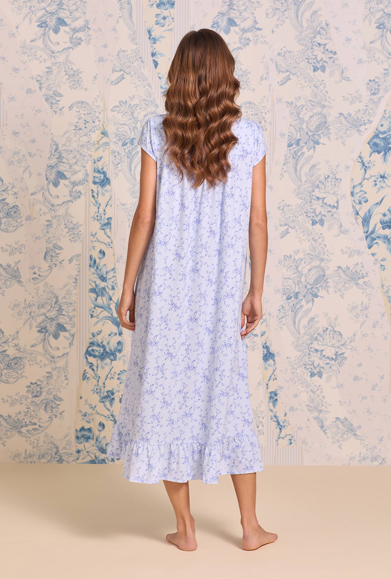 Eileen West Bluebell Scroll Cotton Knit Cap Sleeve Ballet Nightgown