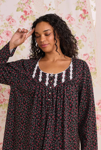 Eileen West Bordeaux Bloom Cotton Knit Long Sleeve Short Nightgown
