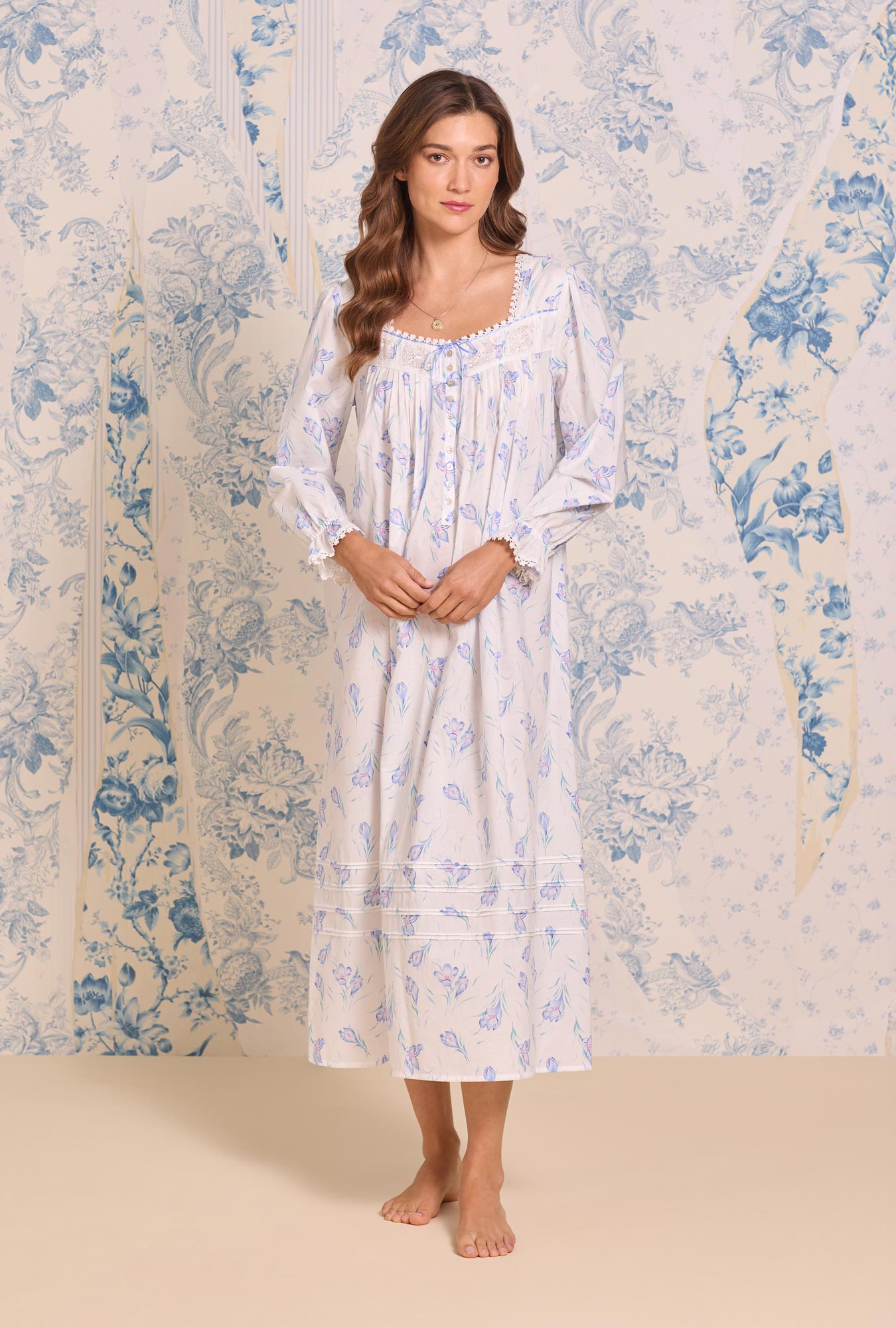 Eileen West Blue Crocus Cotton Lawn Long Sleeve Ballet Nightgown